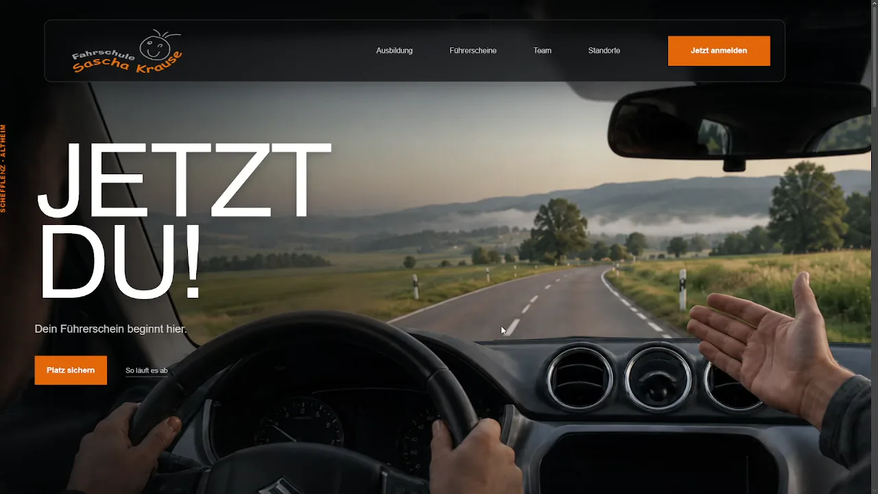 Fahrschule Sascha Krause: Website mit Kursnavigation und direkter Anmeldung